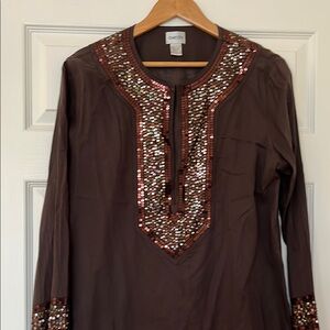 Chico's Brown Sequin Embellished Women's Top